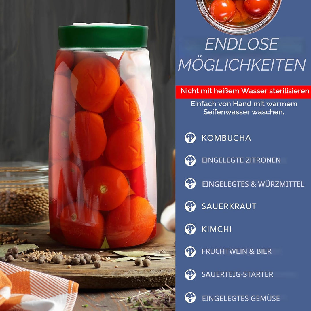 HEFTMAN Gärglas mit Entlüftungsventil mit 1-Wege-Entlüftung - 2.2L 2er-Pack Lebensmittelecht Ferment