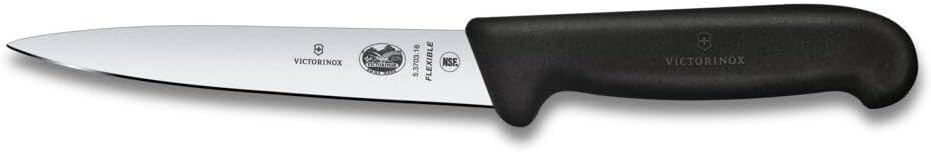 Victorinox Fibrox Filetiermesser, Scharfes Küchenmesser für Fleisch und Fisch, 16 cm, Gerade Klinge,
