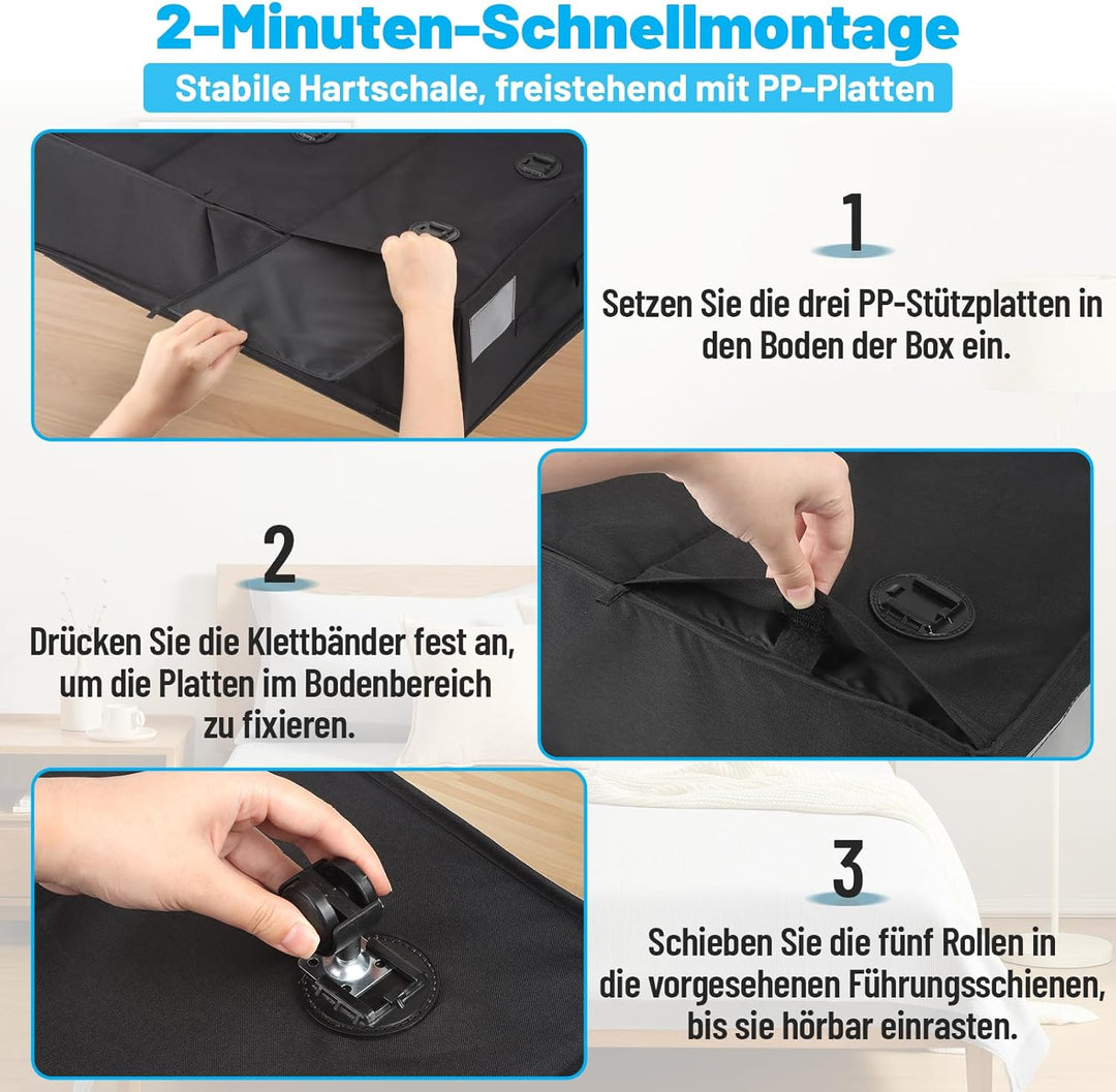 Unterbettkommode mit Rollen 360°Drehung, 2 Stück XXL 60L Unterbett Aufbewahrungsbox mit Transparente