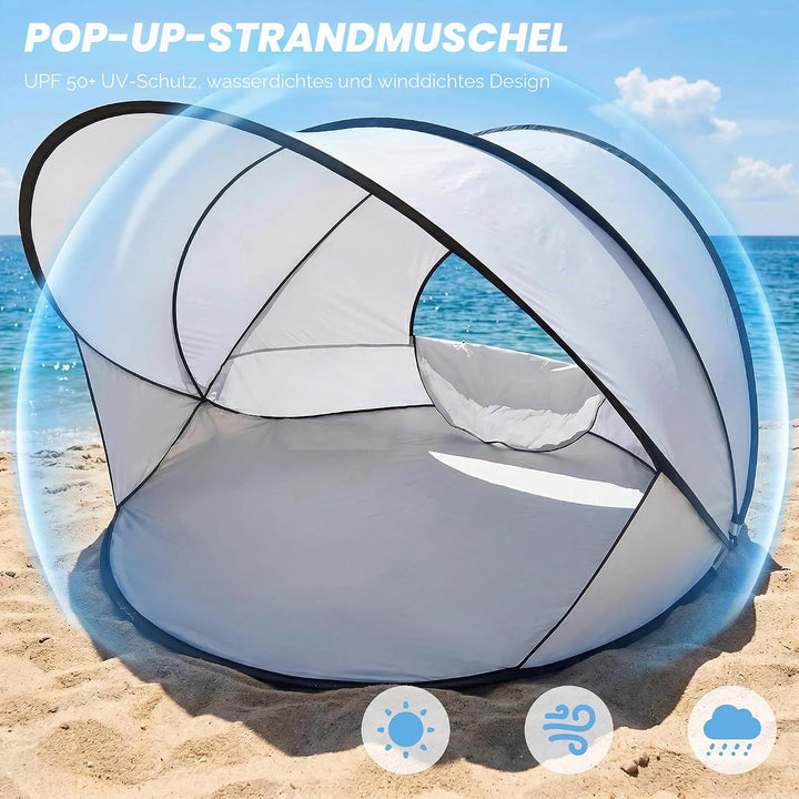 Strandmuschel Pop Up Strandzelt Automatisches Tragbarer Wurfzelt | UV-Schutz 50+ Windschutz, Sonnens