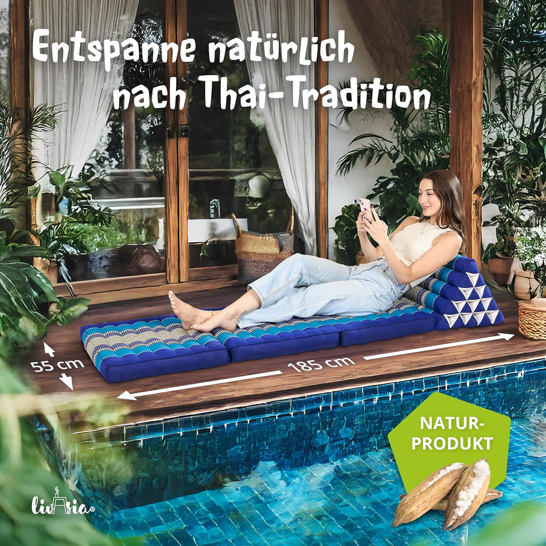 livasia Thaikissen 3 Auflagen extrahoch, Dreieckskissen mit Klappmatratze, Kapok, Jumbo Rückenkissen
