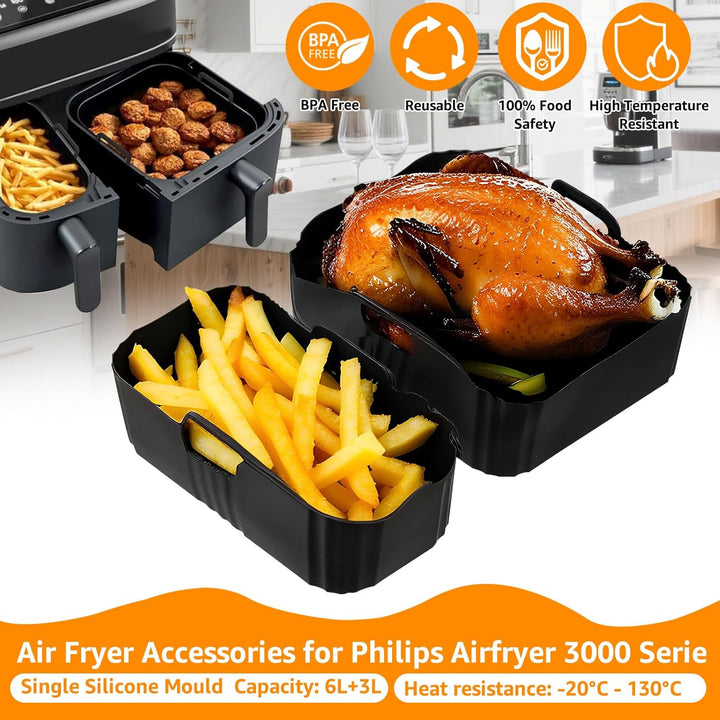 Heissluftfritteuse Zubehör für Philips Airfryer Dual Basket 3000-serie 6L+3L, 24 Stück Airfryer Zube
