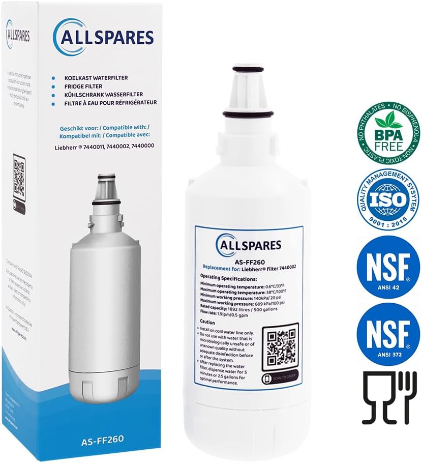 AllSpares Wasserfilter für Kühlschrank geeignet für Liebherr 7440002 (2 Stück), 2 Stück