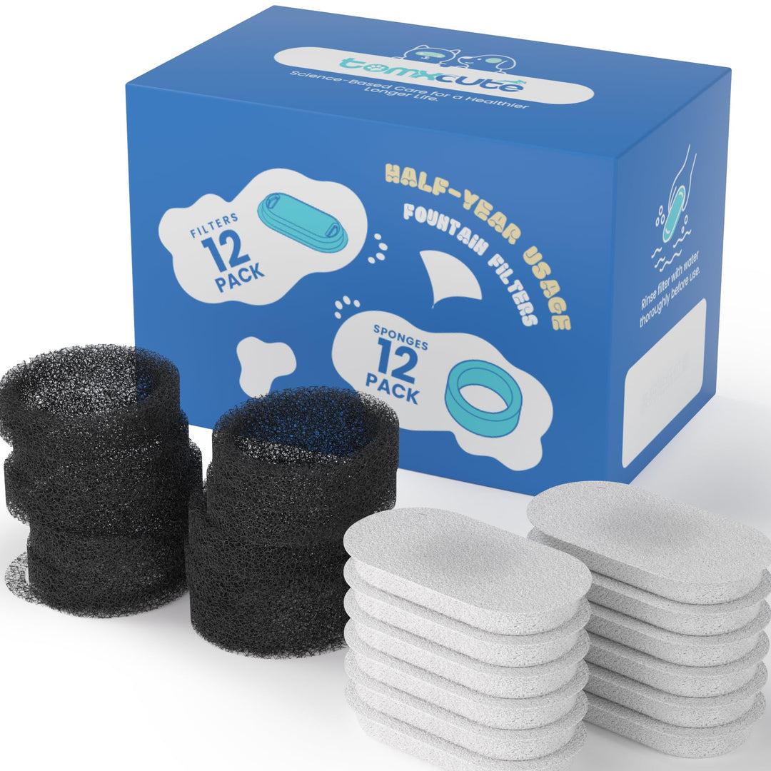 Ersatzfilter für TOMXCUTE Katzenbrunnen Edelstahl, 12 Stück Kohlefilter und 12 Stück Vorfilterschwam