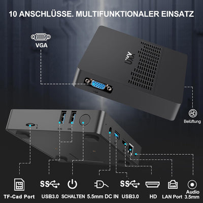 UXX Mini PC Unterstützung 512GB M.2 SSD Erweiterung, N3350 Micro Desktop Computer 64GB eMMC, Gaming