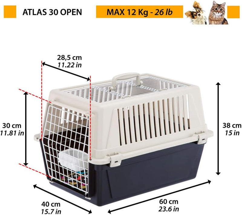 Ferplast Trasportino Cani Piccoli Trasportino Gatti max 12 Kg ATLAS 30 OPEN con Cuscino e Ciotola, T