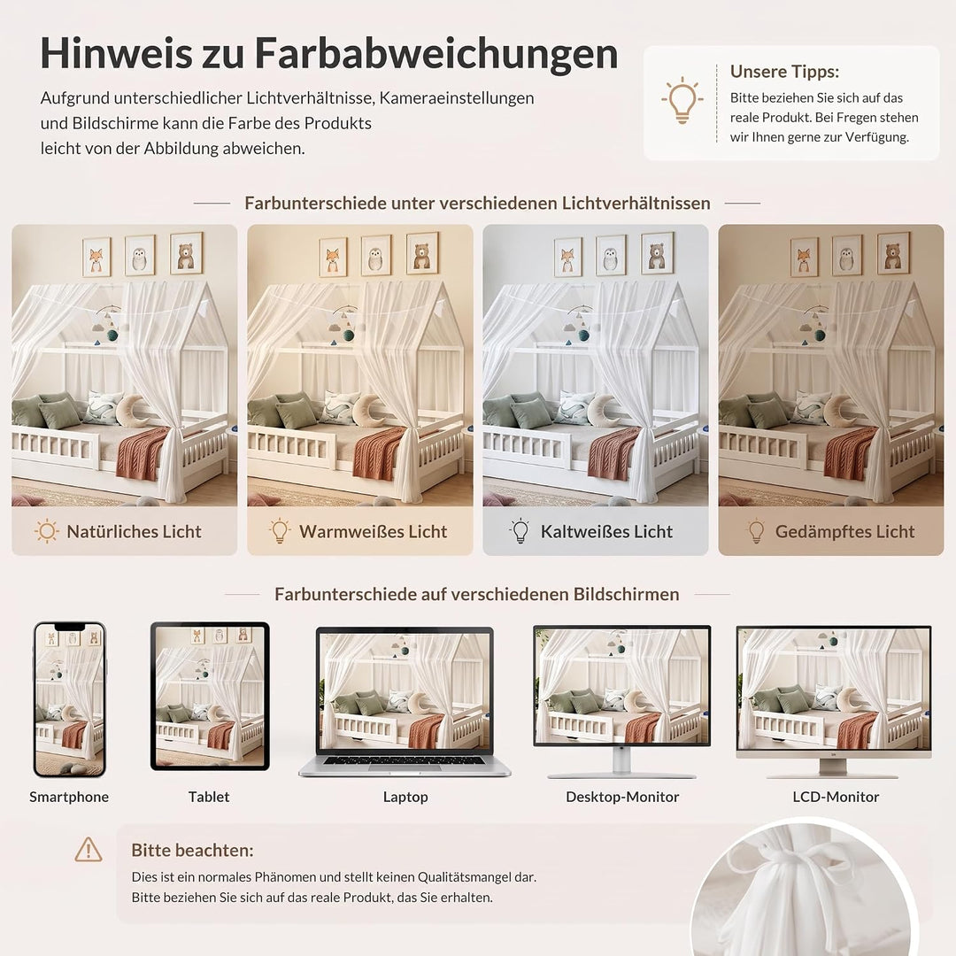 Hausbett Himmel 2er Set – Kinderbett Vorhänge für Hausbett, Montessori Kinderzimmer Deko, Betthimmel