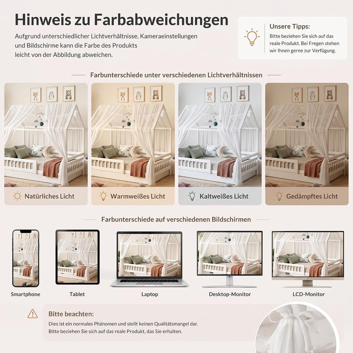 Hausbett Himmel 2er Set – Kinderbett Vorhänge für Hausbett, Montessori Kinderzimmer Deko, Betthimmel