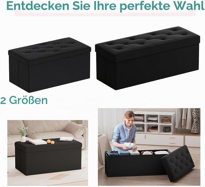 BRIAN &amp; DANY Sitzbank mit Stauraum, Faltbar Sitzhocker Truhen Aufbewahrungsbox aus Samt, 76 x 38 x 3