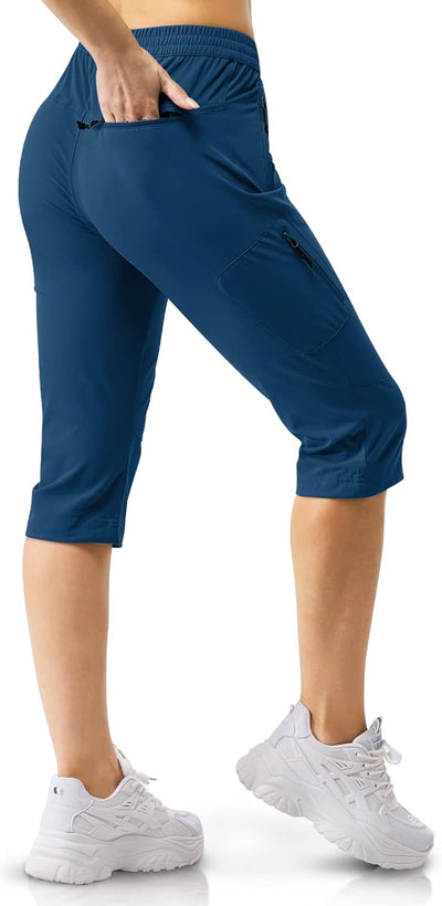 33,000ft Damen 3/4 Hose Capri Wanderhose Stretch Leichte Radhose Taschen Sommer Outdoor Golf Hose 40