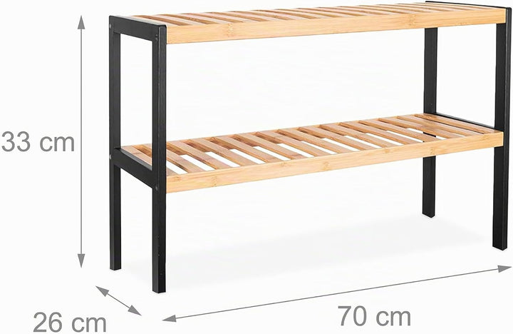 Relaxdays Schuhregal, HxBxT: 33 x 70 x 26 cm, Bambus, 2 Ebenen, 6 Paar Schuhe, Schuhständer Gitterab