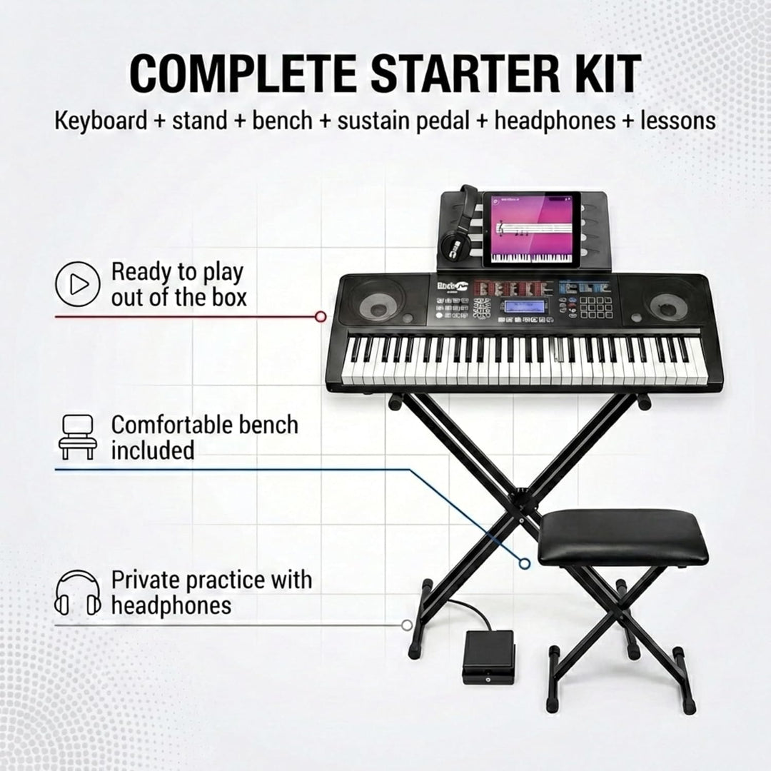 Rockjam 61 Key Touch Display Tastatur Piano Kit mit digitaler Klavierbank, elektrischer Klavierständ