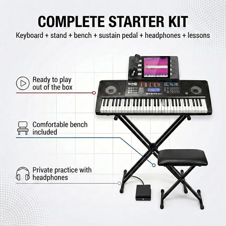 Rockjam 61 Key Touch Display Tastatur Piano Kit mit digitaler Klavierbank, elektrischer Klavierständ