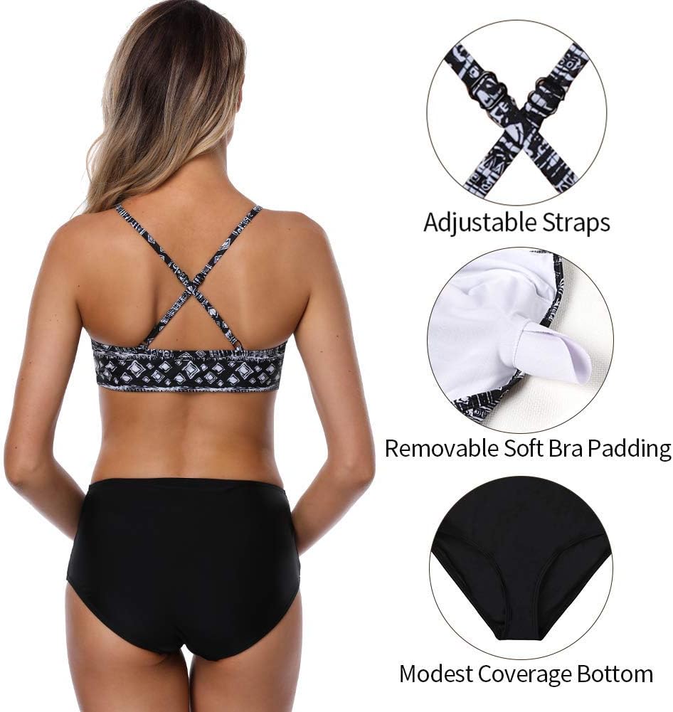 CharmLeaks Women Two Piece Swimsuit Set High Neck Black Bikini Bathing Suit XL