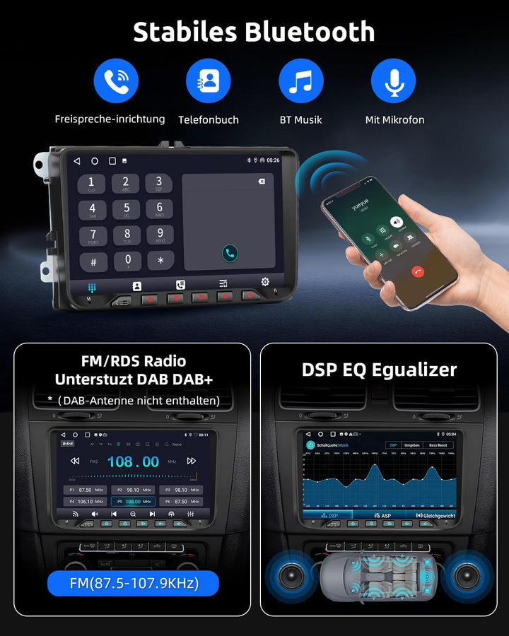 ESSGOO 9 Zoll Android 14 Autoradio für VW Golf 5 6 Passat Polo Touran Tiguan Caddy T5 Seat – Auto Ra