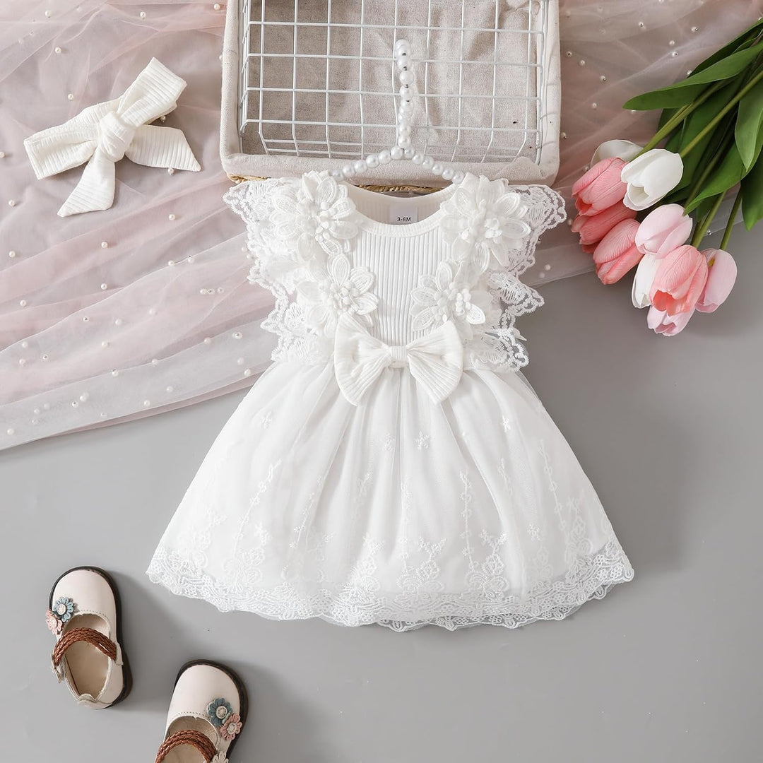 Babykleidung für Neugeborene Mädchen Gerüschtes Kleid mit Blumendruck Sommer Outfits Süsses Schleife