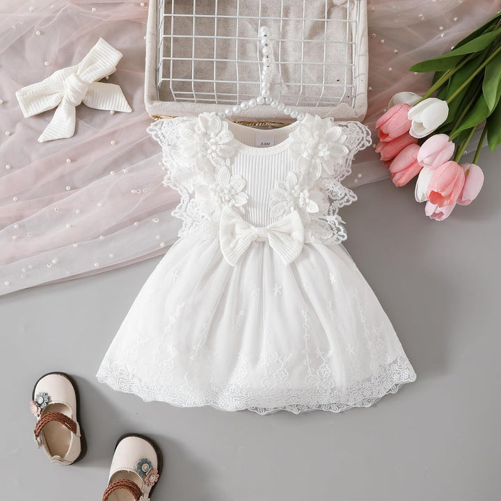 Babykleidung für Neugeborene Mädchen Gerüschtes Kleid mit Blumendruck Sommer Outfits Süsses Schleife
