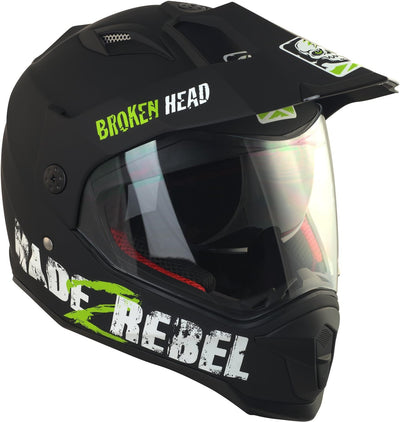 Broken Head made2rebel Motocross-Helm grün mit Visier - Enduro-Helm - MX Cross-Helm mit Sonnenblende