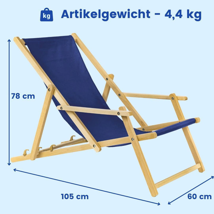 BAS Holz Sonnenliege Strandliege Liegestuhl aus Holz 3 Stufen Klappbare Gartenliege mit Armauflagen