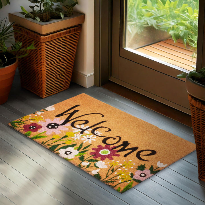 BRUBAKER Fussmatte für Aussen und Innen - Welcome mit Blumenwiese - 45 x 75 cm Schmutzfangmatte aus