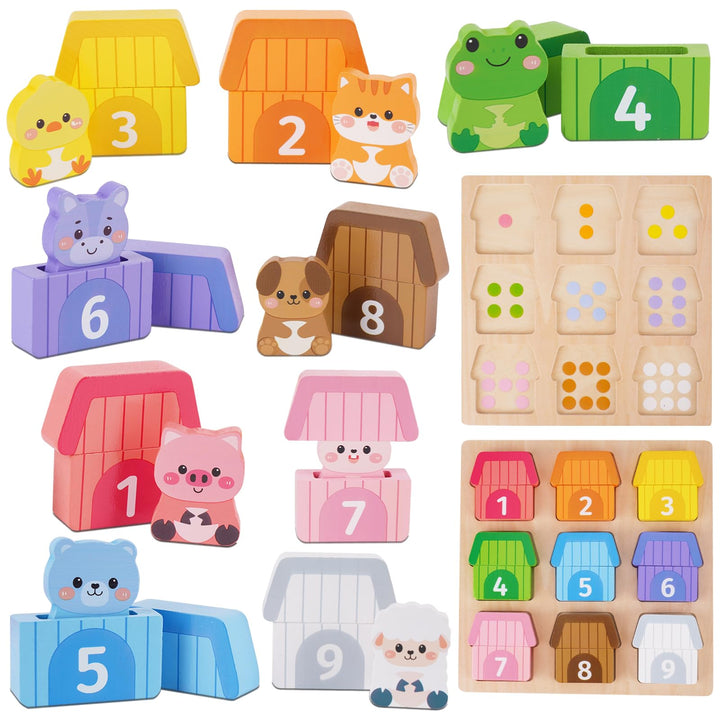 KMTJT Montessori Holzspielzeug ab 1 Jahr – Bauernhof Tier-Puzzle &amp; Sortierspiel mit Zahlen, Pädagogi
