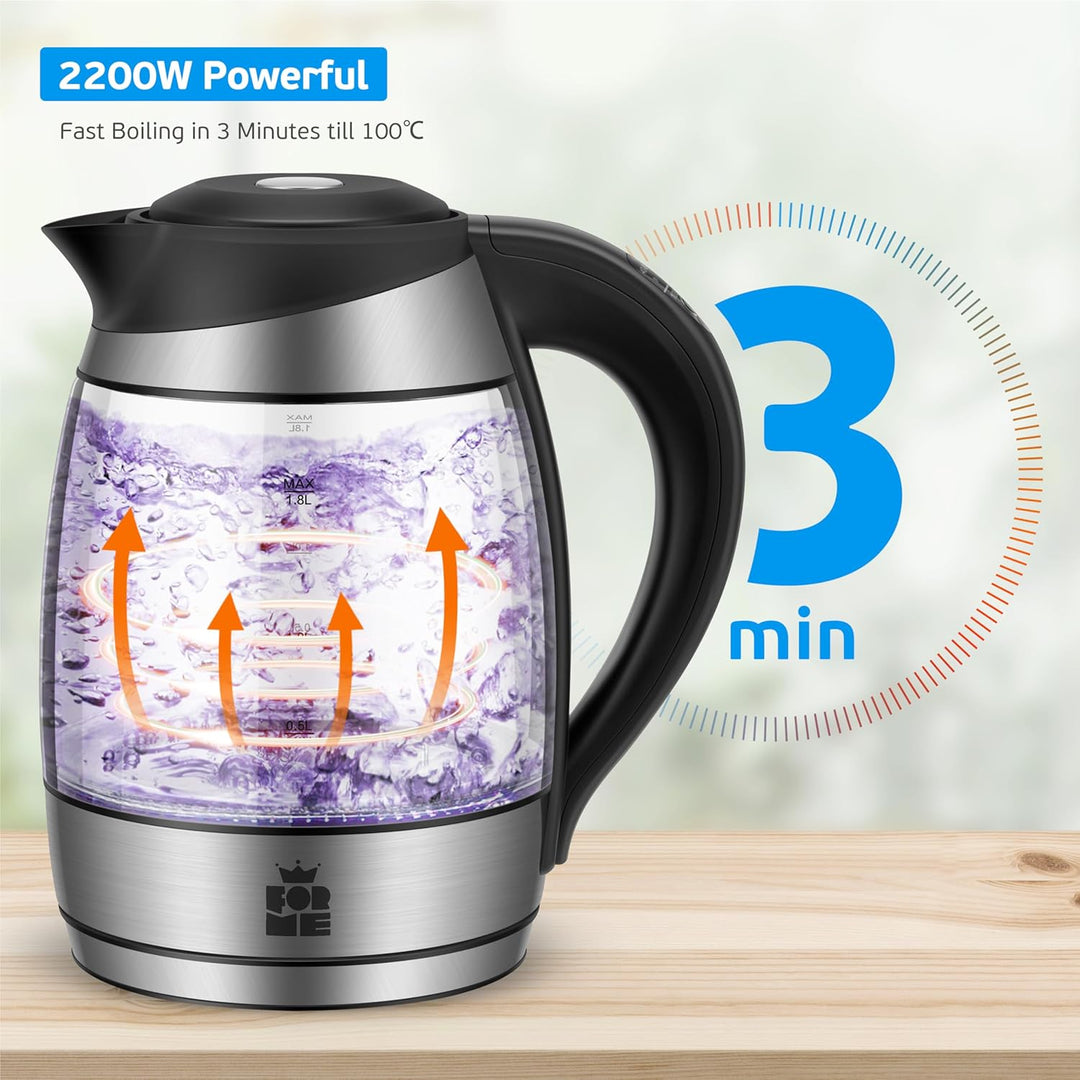 ForMe Glas Elektrischer Wasserkocher mit Teesieb 1,8L, Temperatureinstellung, Temperaturwahl 40°C bi