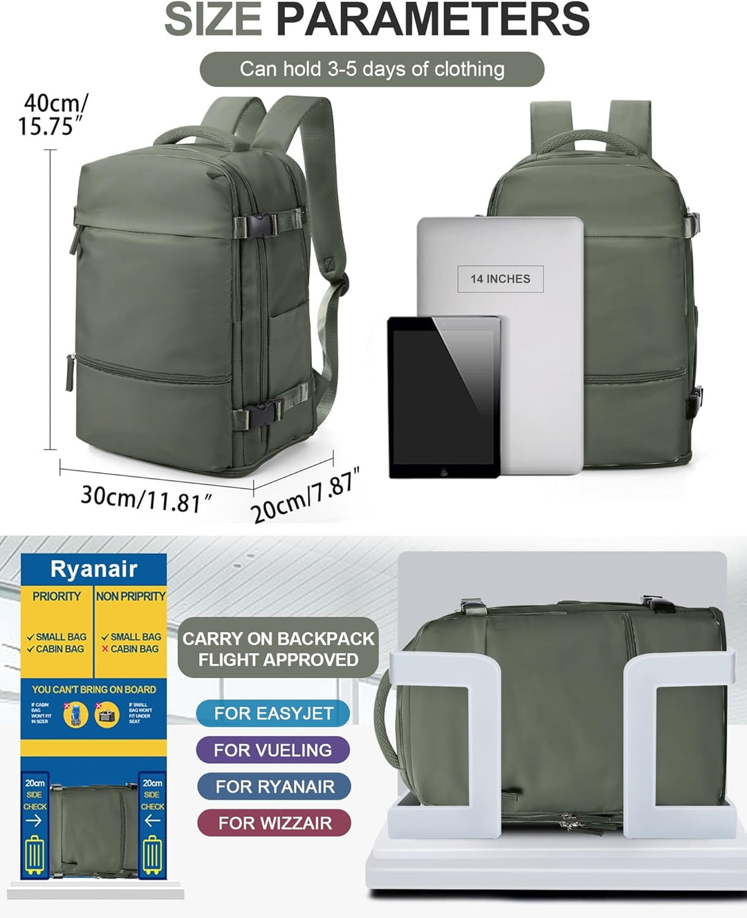 BJLFS Vakuum Rucksack 40x20x25 für Ryanair Flugzeug Reiserucksack Handgepäck Tasche Airbag mit Vakuu