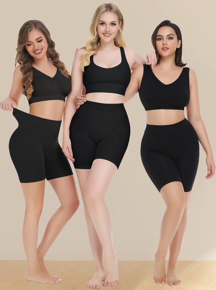 Damen Shorts Radlerhose Kurze, 3er Pack Anti Scheuern Unterhose für unter Kleider, Nahtlos Hohe Tail