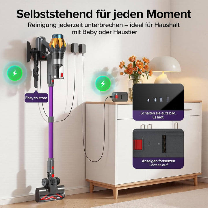 Lubluelu Akku Staubsauger Kabellos, 50kPa Saugkraft/50 Min Laufzeit, mit Selbststehend-Funktion&Anti
