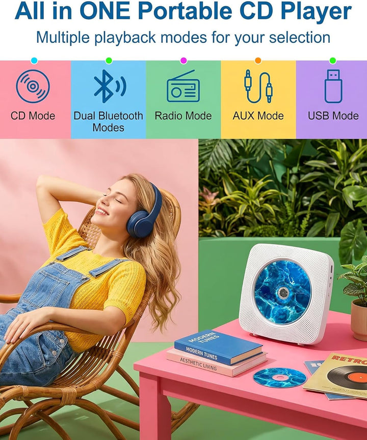 CD Player Tragbar Bluetooth Radio mit CD-Player mit Lautsprecher Unterstützung USB & AUX-Wiedergabe