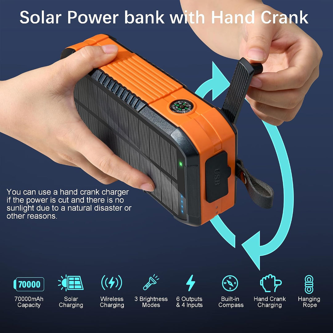 70000mAh Power Bank grosse Solar Powerbank 30W PD Wireless Externer Handyakku tragbares Ladegerät mi