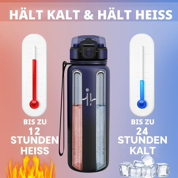 Trinkflasche Edelstahl - Auslaufsichere Trinkflasche - Thermobecher 750ml - Leicht zu Reinigen - Iso