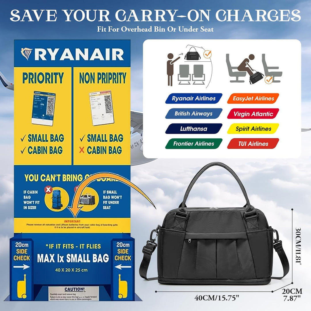 SEAFEW Reisetasche 24L, 40x30x20 Ryanair Handgepäck Tasche für Flugzeug Weekender Sporttasche Damen