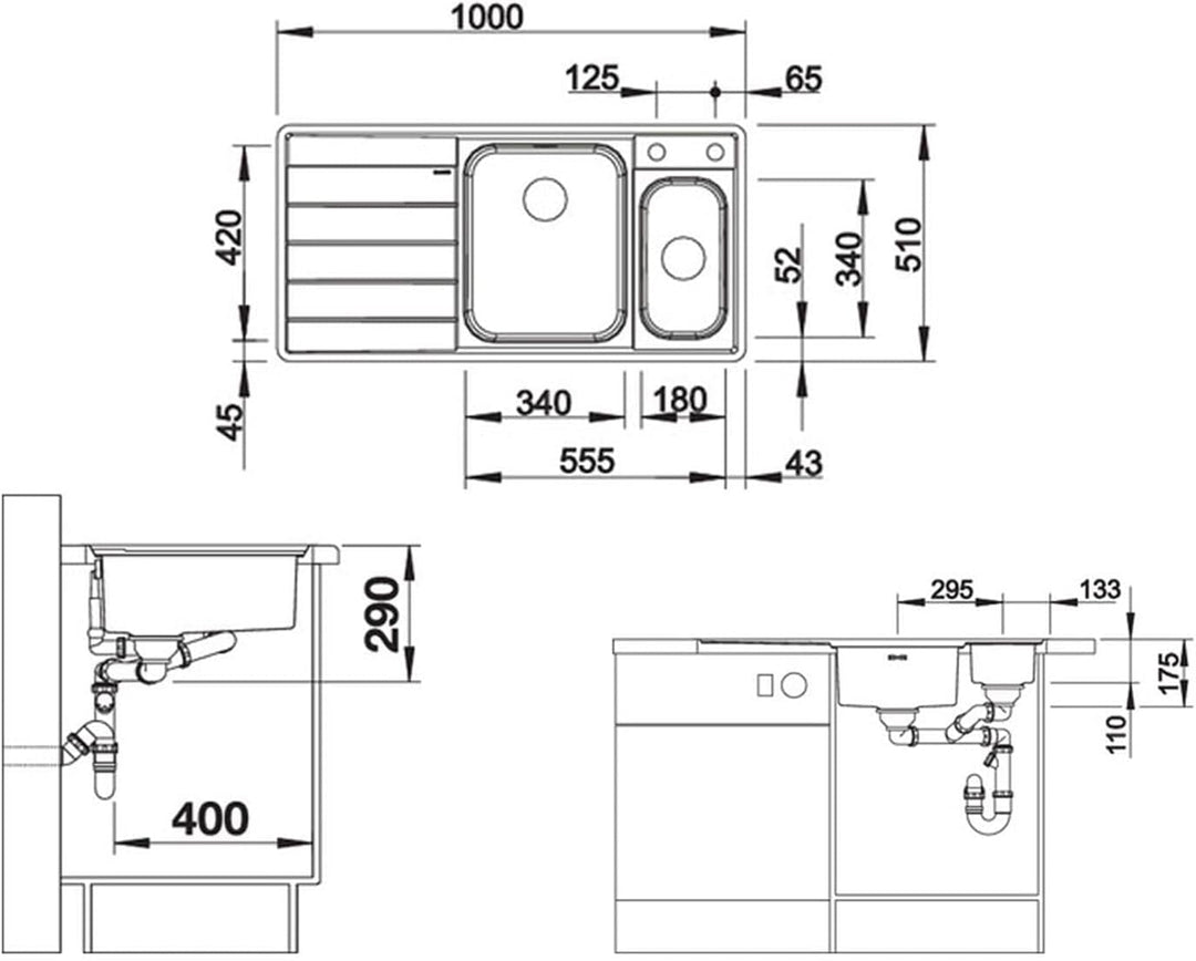 BLANCO AXIS III 6 S-IF | Edelstahl | Einbauart: Einbau von Oben & Flächenbündig | Hauptbecken rechts