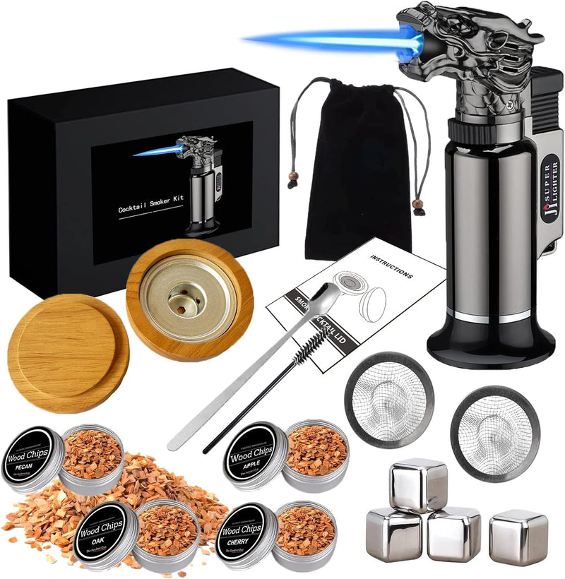 Cocktail Smoker Kit, MKNZOME Whiskey Smoker Kit mit 4 Geräuchertem Cocktail Raucher Kit Sägemehl Vat