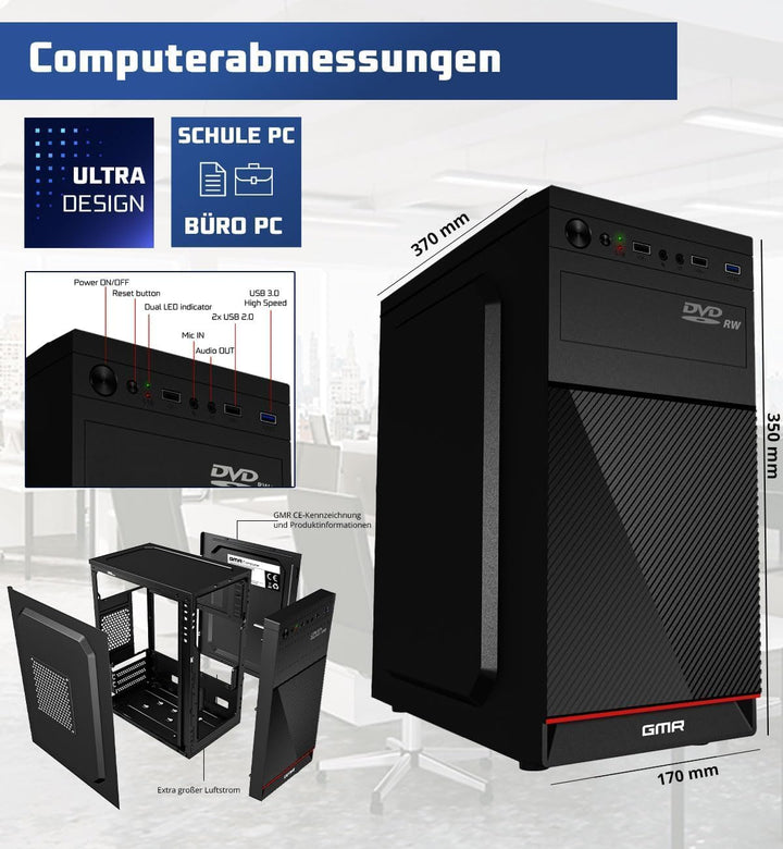 Desktop PC Mit Windows 11 Pro, Intel Core i7, 32GB RAM, 1024GB NVME SSD, 250 Watt Stromversorgung, H
