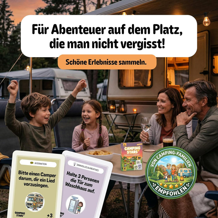 Camping Stars - Das spannende Aufgaben Kartenspiel für Kinder, 50 Karten, Camping Spiele Geschenk, R