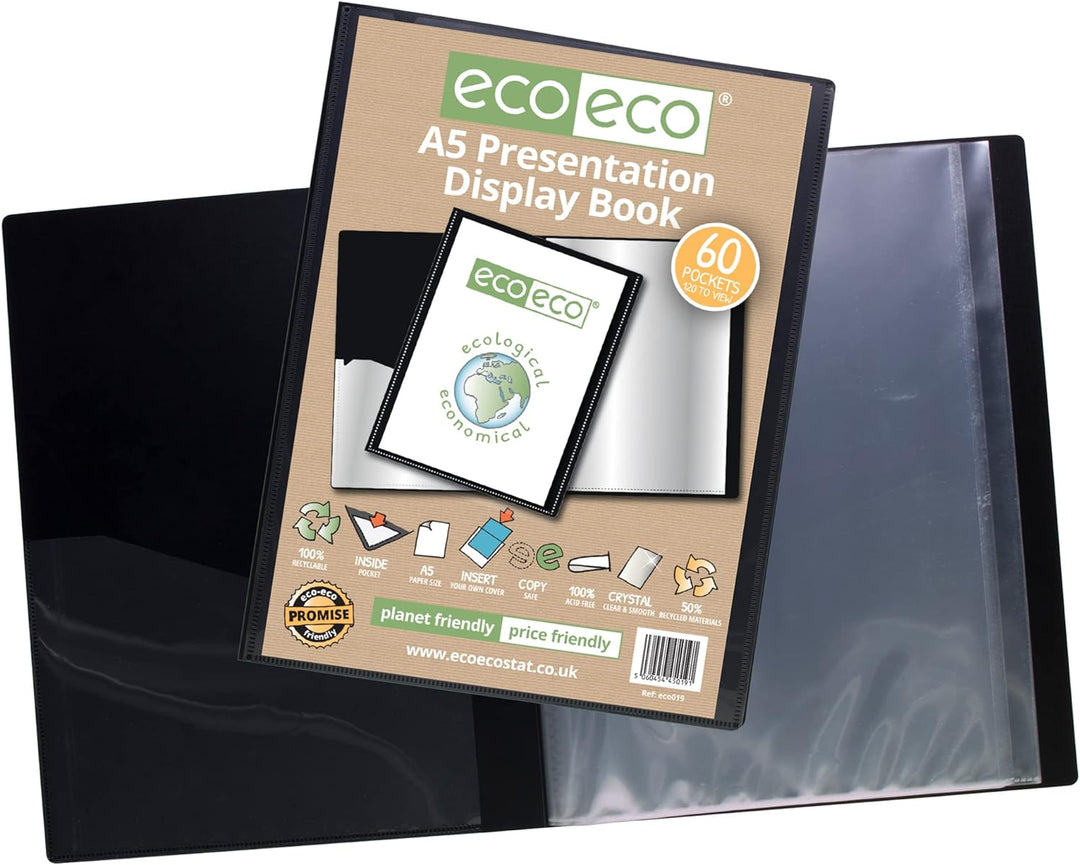 eco-eco A5 50% Recycelt 60 Taschen-Schwarz-Farbe Päsentationsdisplay Book (Packung mit 12) 60 Pocket