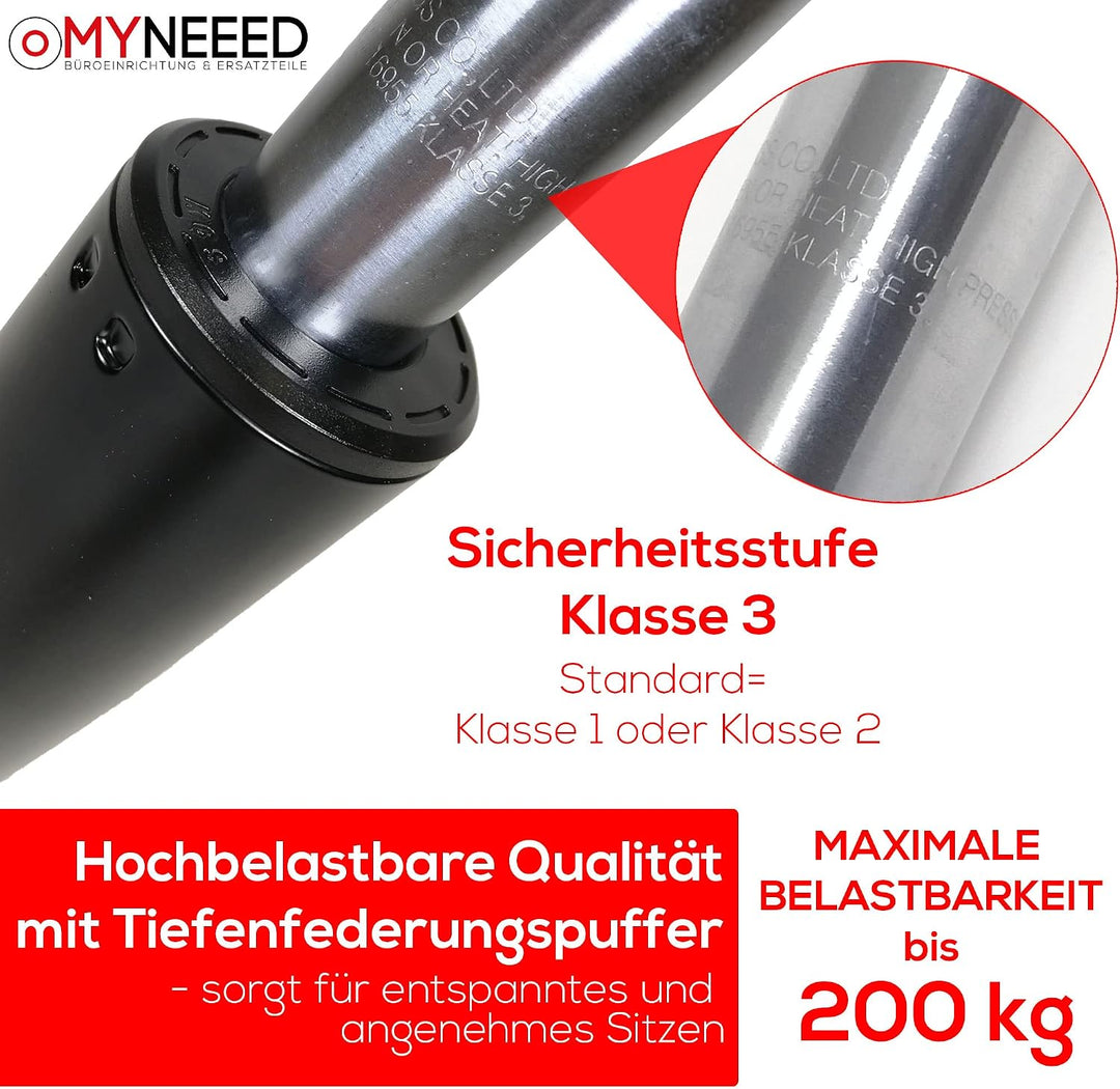 MYNEEED Gasfeder für Bürostuhl - Gasdruckfeder Belastbar bis 200 kg - Gasdruckdämpfer für Drehstuhl,