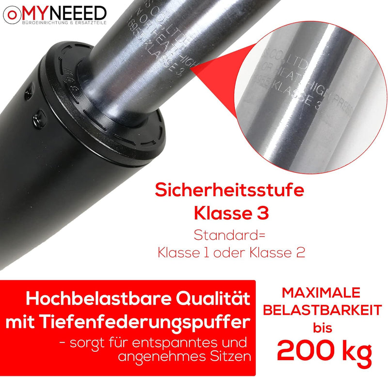 MYNEEED Gasfeder für Bürostuhl - Gasdruckfeder Belastbar bis 200 kg - Gasdruckdämpfer für Drehstuhl,