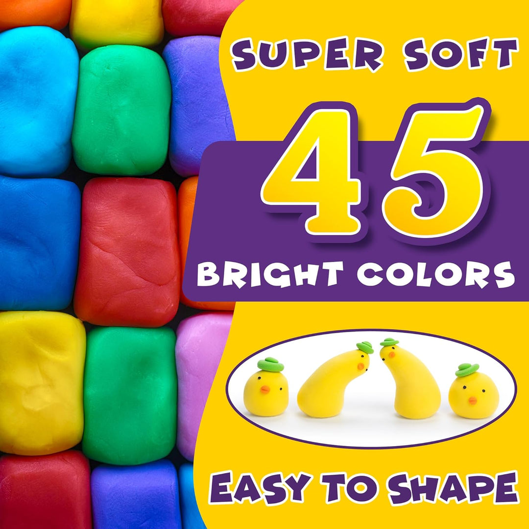 SUNCLAY Modelliermasse Lufttrocknend - 45 Farben Knete Lufttrocknend mit 80 Seiten Anleitungsbuch 14