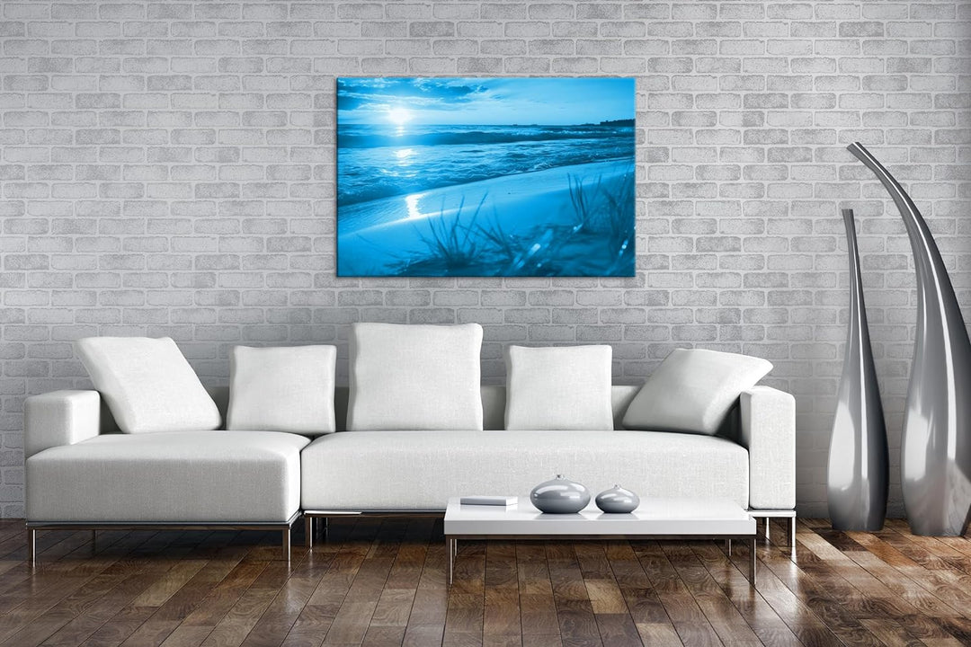 deyoli Sonnenuntergang am Wasser Format 80x60 Effekt: Monocrome Blau als Leinwandbild, Motiv fertig