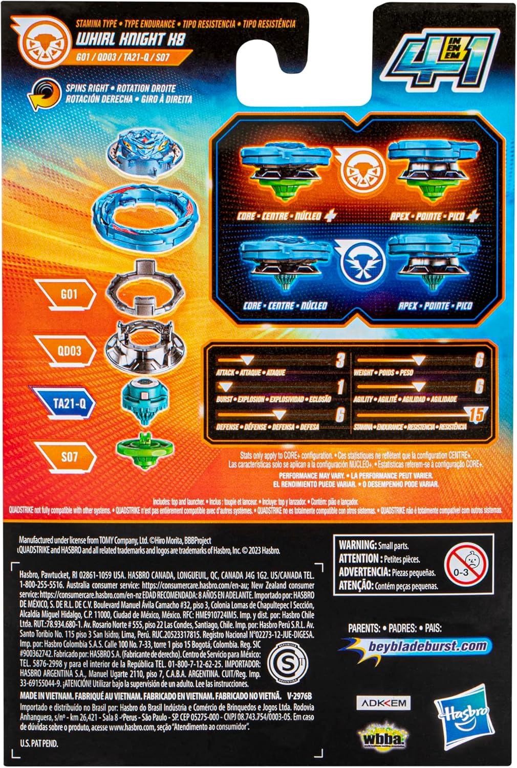 Hasbro Beyblade Burst QuadStrike Whirl Knight K8 Kreisel Starter Pack, Battle Kreisel Spielzeugset m
