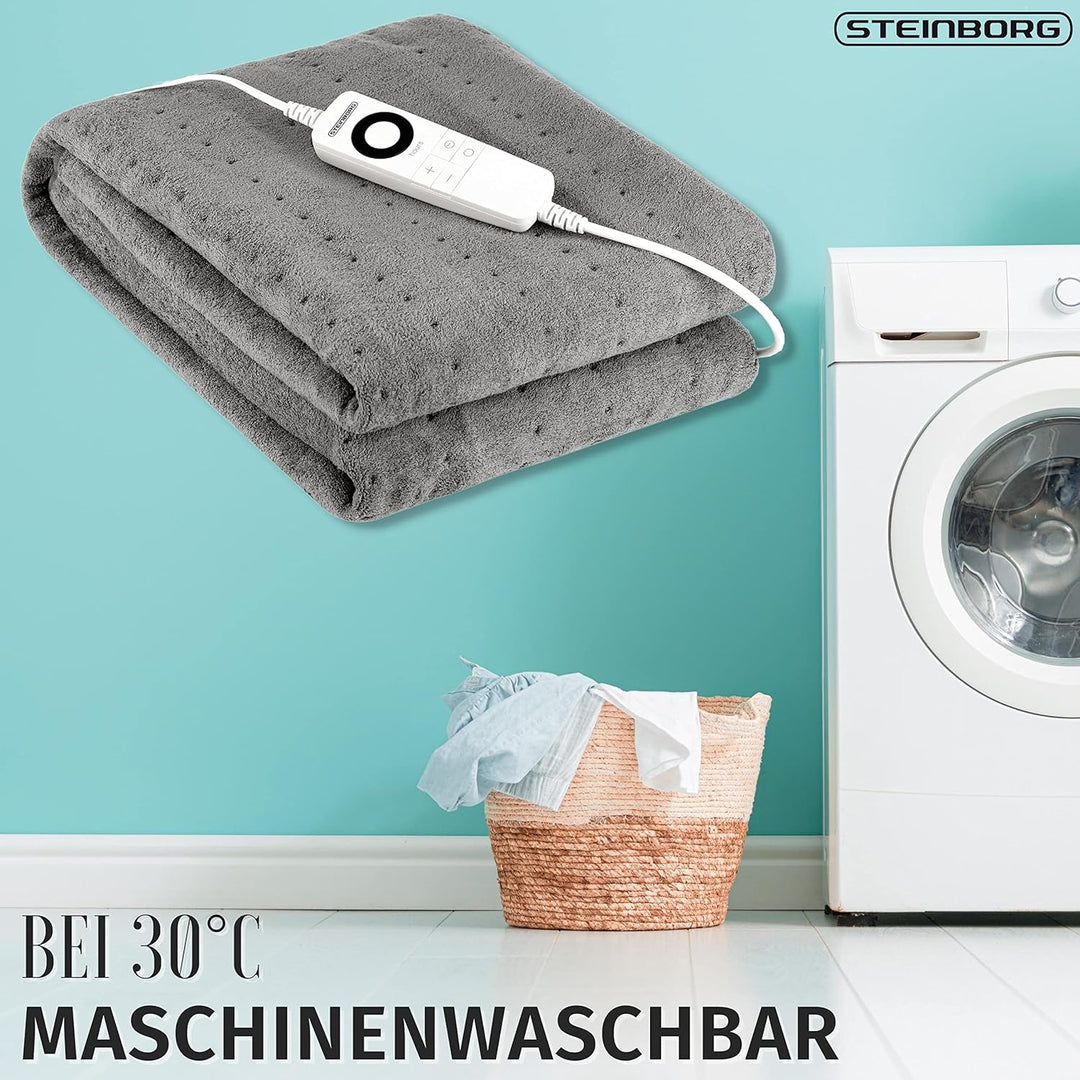 Steinborg Elektrische Heizdecke mit Abschaltautomatik | 150 x 80 cm | 6h Timer | bei 30° waschbar |