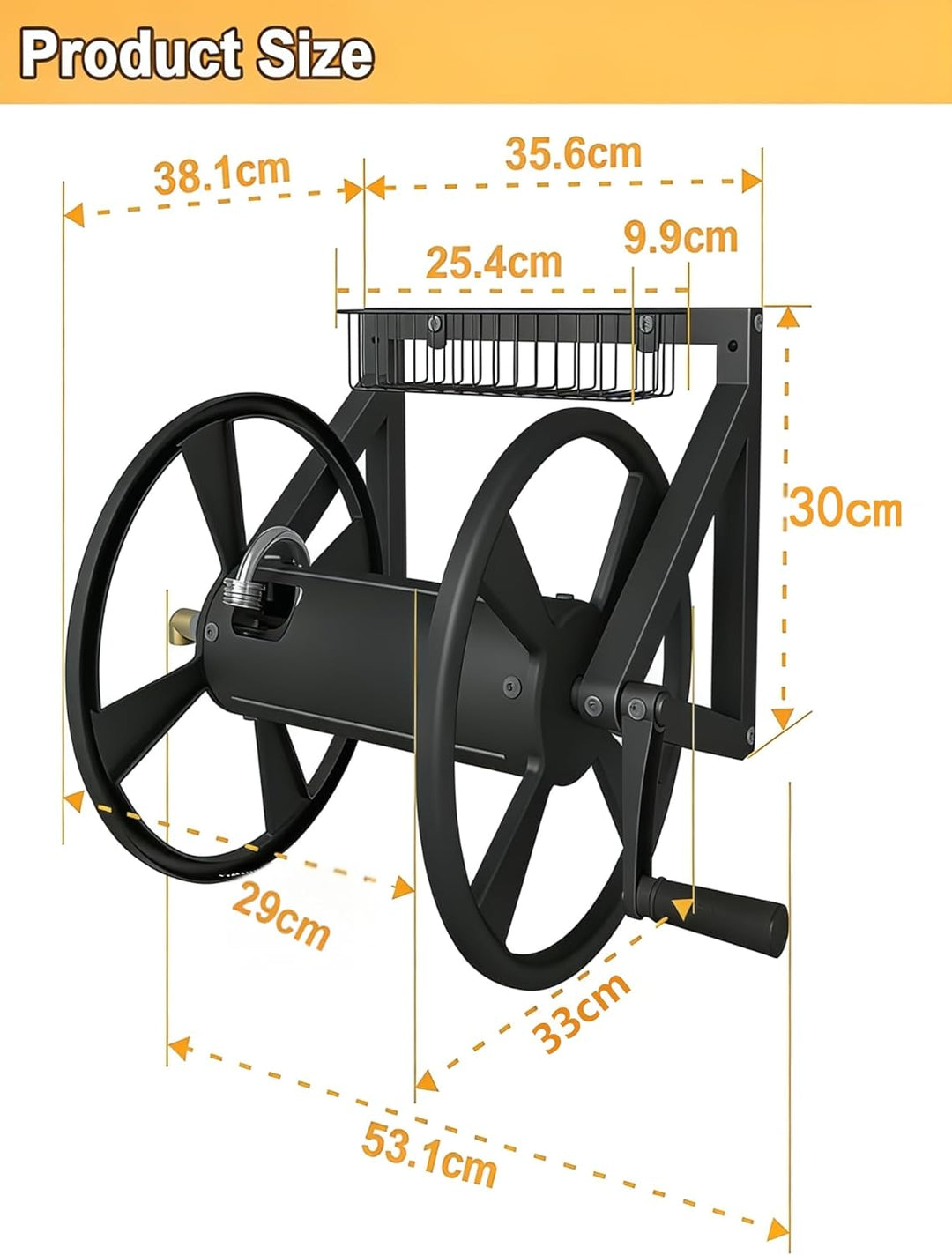 Artigarden Robuste Wand-Schlauchtrommel Dreieck, Outdoor-Wasserschlauchhalter mit Kurbel, für 38m 5/