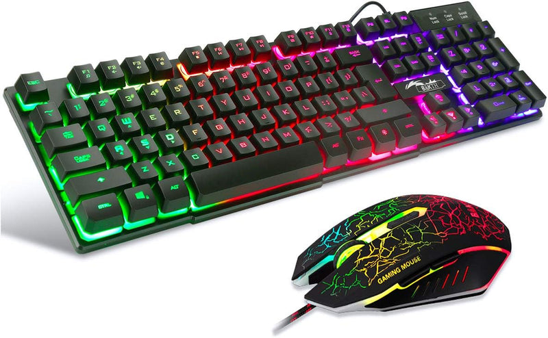 BAKTH Gaming Tastatur und Maus Set, LED Hintergrundbeleuchtung QWERTZ DE Layout, Regenbogen Farben B