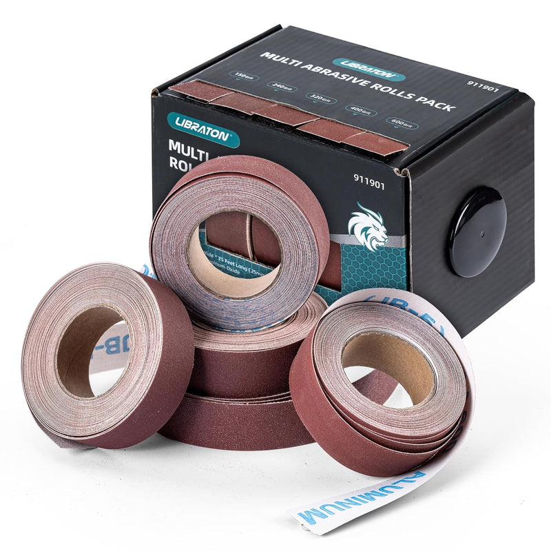 Libraton Schleifpapier Rollen, Schmirgeltuchrolle, 5 Rollen Schleifpapier mit Box, Körnung 150, 240,