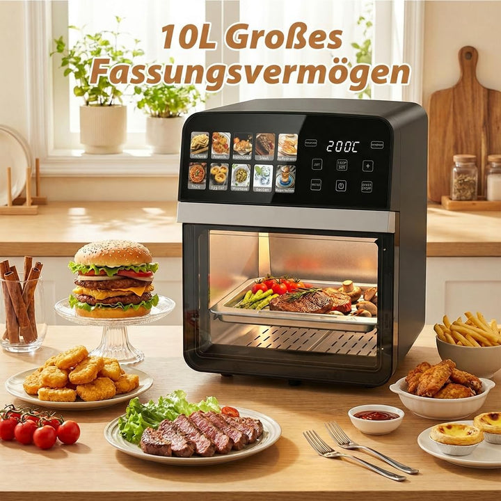 Heissluftfritteuse 10L, Fettfreie Fritteuse mit grosser Kapazität 1800W