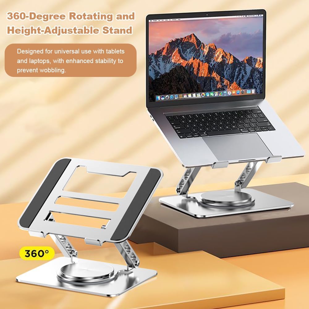 Laptop Ständer Höhenverstellbarer und Faltbar mit 360° Drehbarer Basis, Notebook Ständer Kompatibel