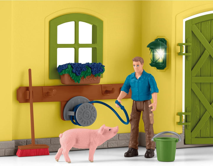 SCHLEICH Farm World | Grosse Farm mit Bauernhaus 42605 | Set inkl. Haus, Bauer, Kuh, Schwein, Katze,